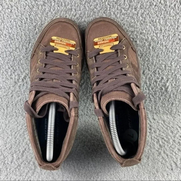 NEW SKECHERS GEL INFUSED Memory Foam Hi Top Shoe Suede Sneaker Mens Size 7 Brown - Picture 6 of 13